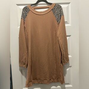 Umgee BNWT Pink Dress with Leopard Print Accents Size L